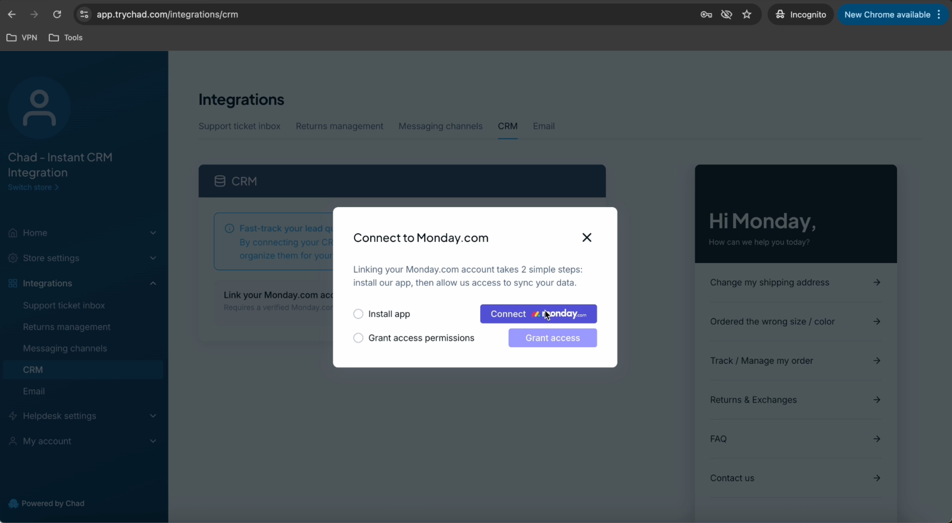 How to Connect Chad to Monday.com for Automatic Lead Sync — Chad